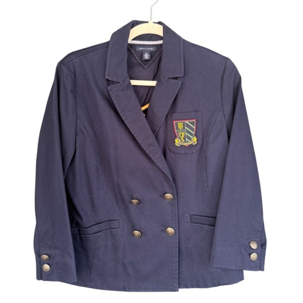 Tommy Hilfiger‎ Kids Navy Blue Blazer Jacket Crest Logo Double Breasted Size 10